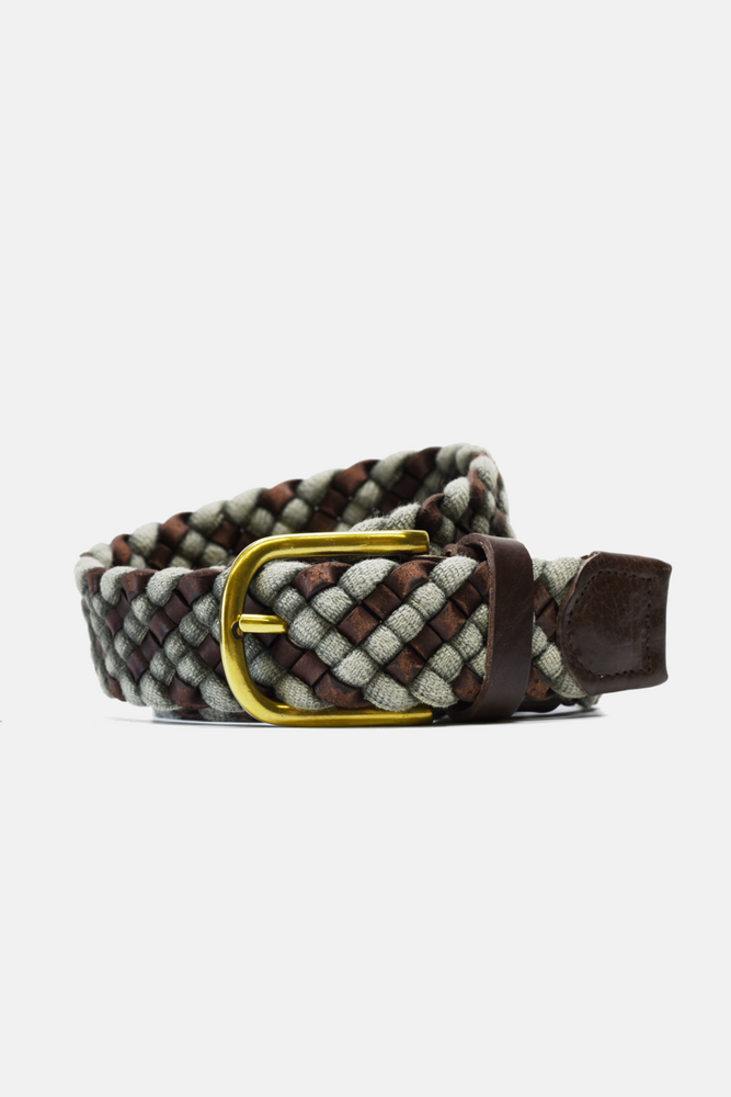 Brown and Grey Woven Leather Belt