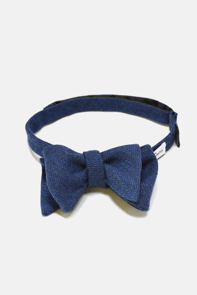 Navy Herringbone Bow Tie