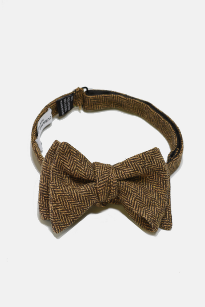 Brown Herringbone Bow Tie