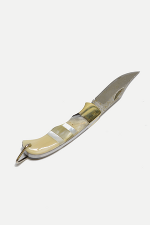 Yellow Ox-horn with Pearl Inlay Folding Knife