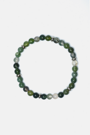 I Attract All That I Desire: Morganite, Green Moss Agate Silver Bead  Bracelet - Rei of Light Jewelry